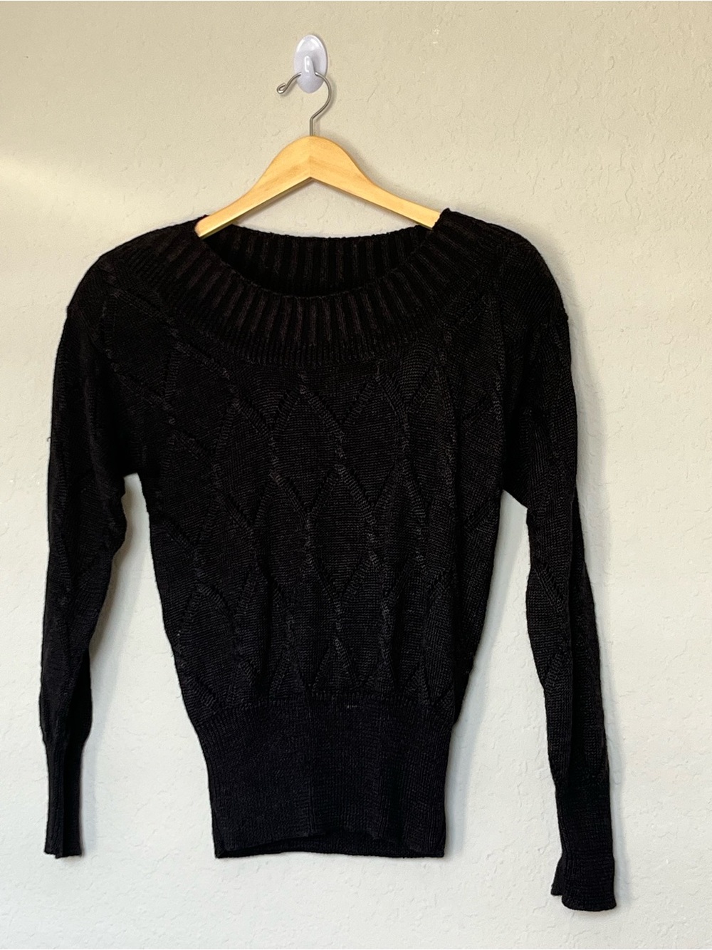 Vintage Evan-Picone Black Pointelle Knit Sweater Shoulder Pads 80s 90s 1990s